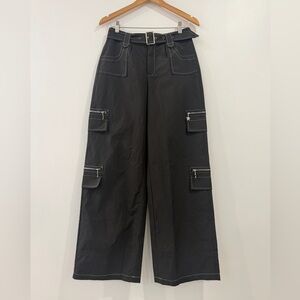 ROMWE Black Baggy Belted Pants M Stars